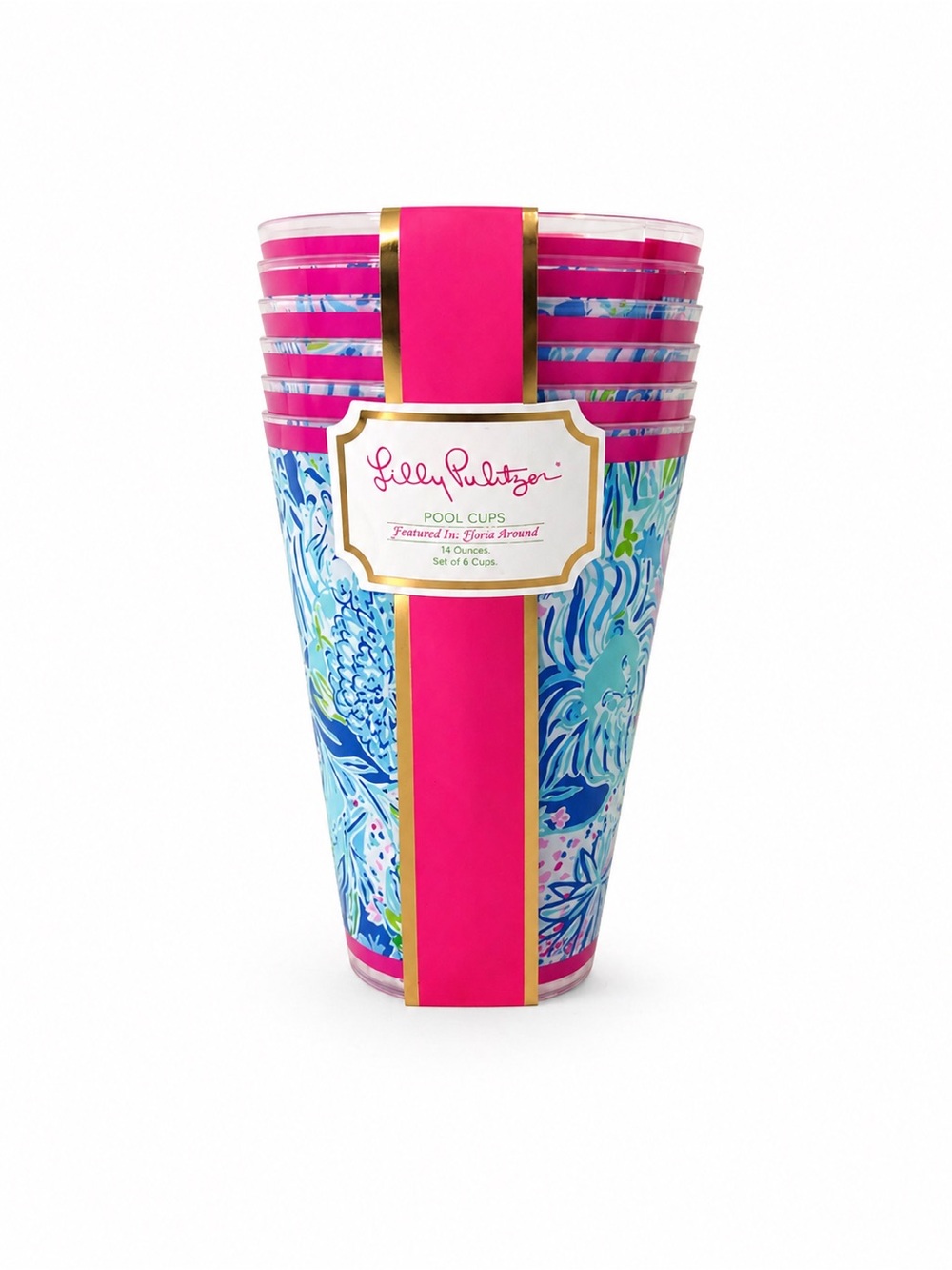 Lilly Pulitzer Lion Around Pool Cups Set of 6 NWT 14oz Reusable BPA Free Summer